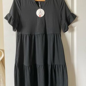 Anabess Black Tiered Ruffle-Sleeve Dress size small
